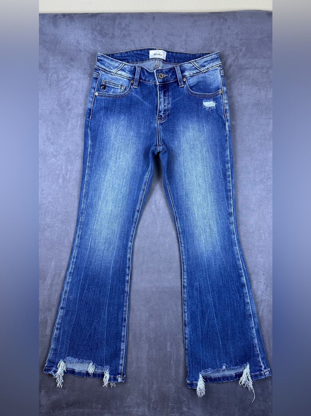 KanCan Celina High Rise Cropped Flare Jeans Distressed Raw Hem FL1946GT Size